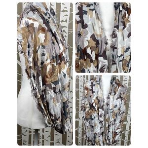 Spring Ready Browns and Grey Abstract Floral Lightweight Infinity Scarf